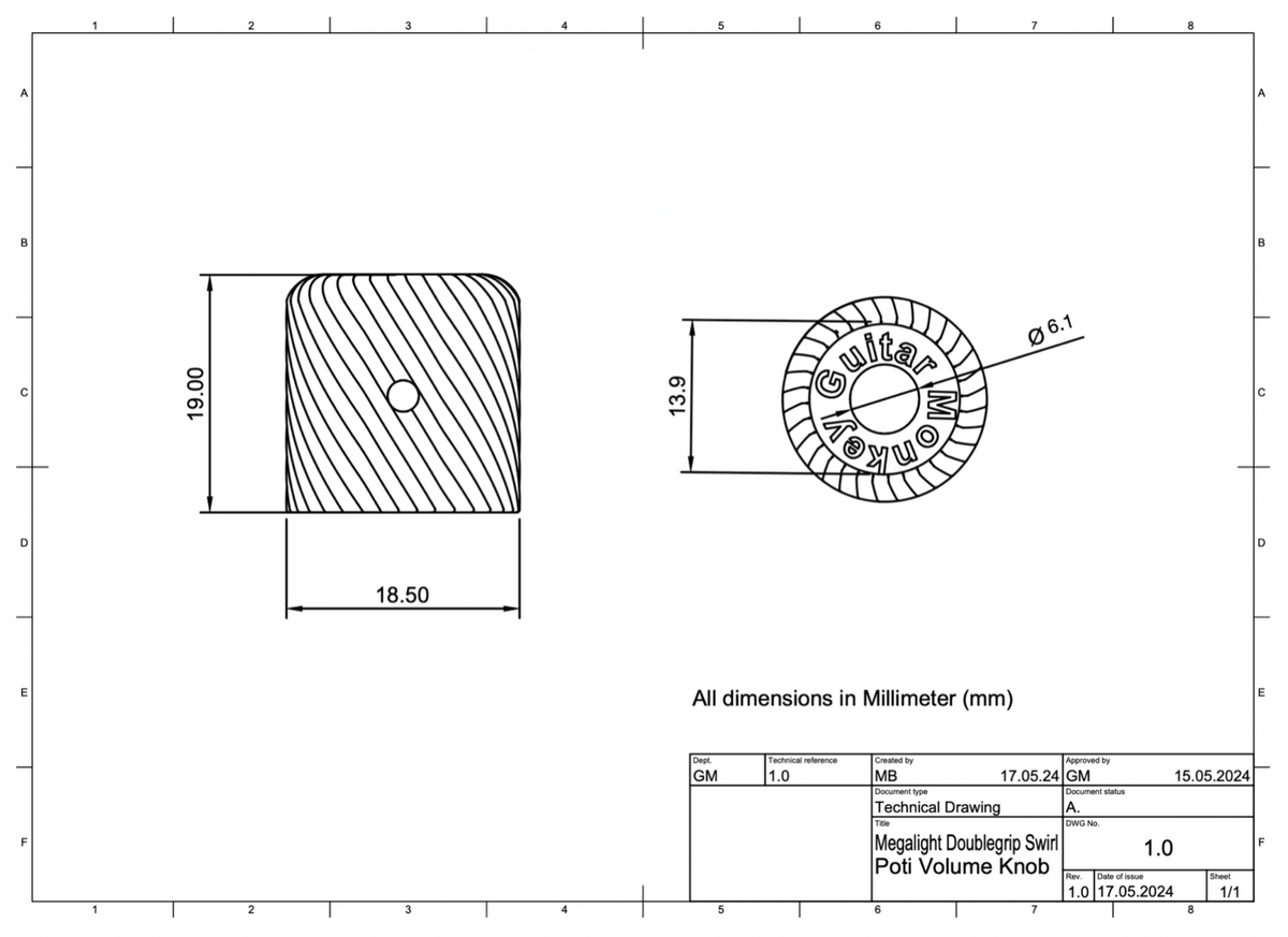 Megalight Swirl Poti Volume Knob - Weiß - 6,35 mm (1/4 Inch)