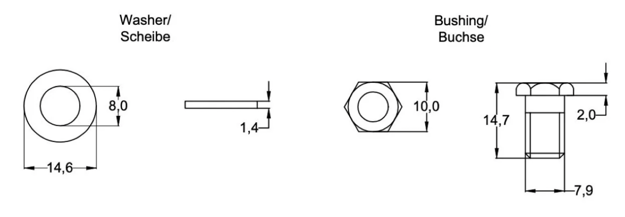 7 Buchsen und 7 Scheiben für Gitarren Mechaniken in Chrom - Guitar Monkey