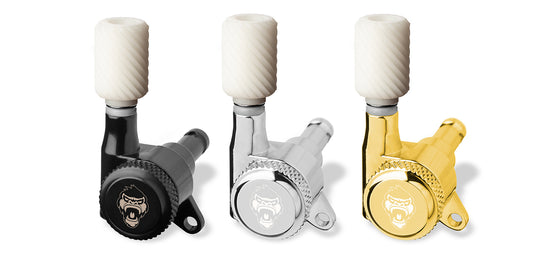 Single - Monkey Lock - Locking Tuner - Guitar Clamp Mechanism - White Bavarian Swirl Megalight Monkey Grip Buttons