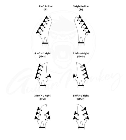 5-String Set (3l+2r) - Bass Mechaniken - Slinky Metal Buttons - Guitar Monkey