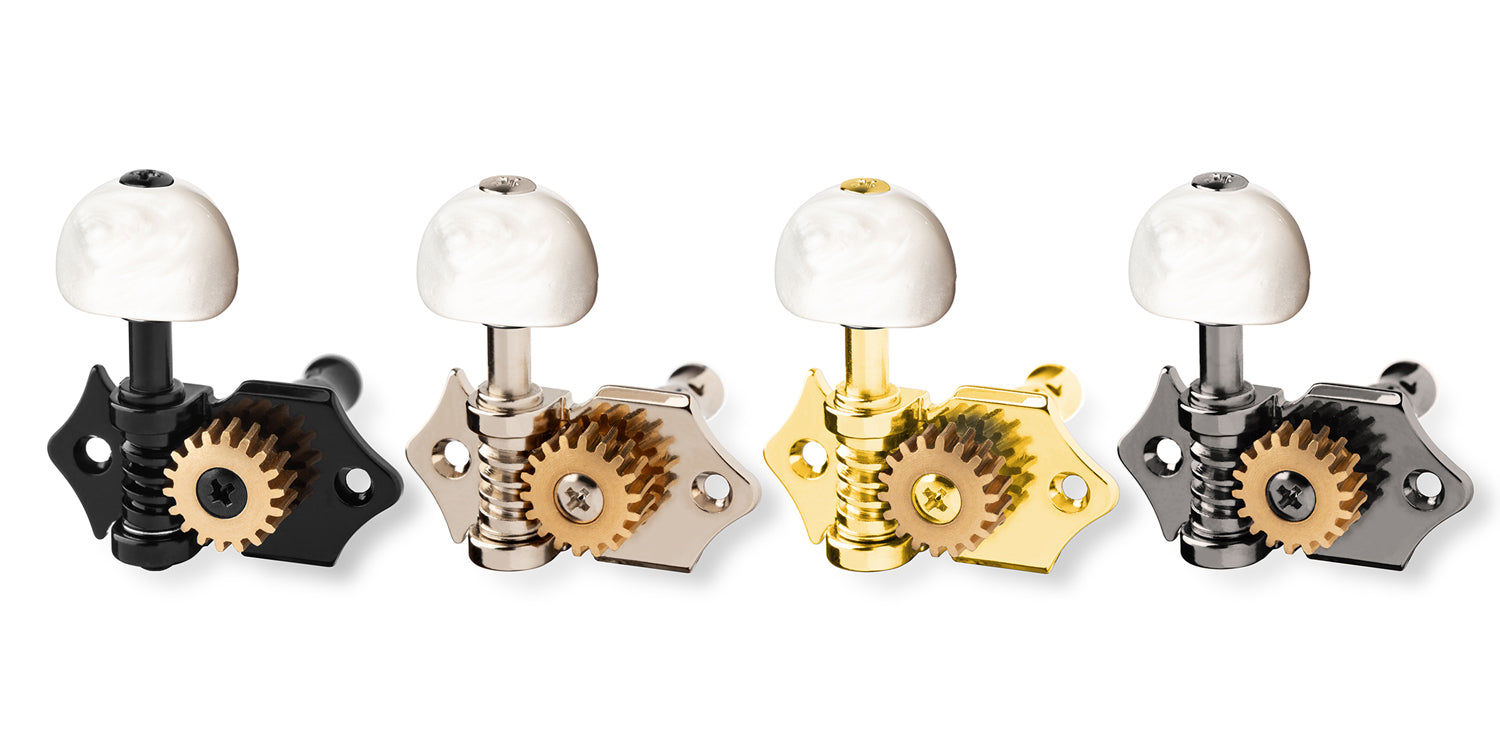 6-String Set - ApeX - Ukulele Mechaniken - Small Vintage Kidney Bean Pearl Buttons - 8,5 mm (18:1)
