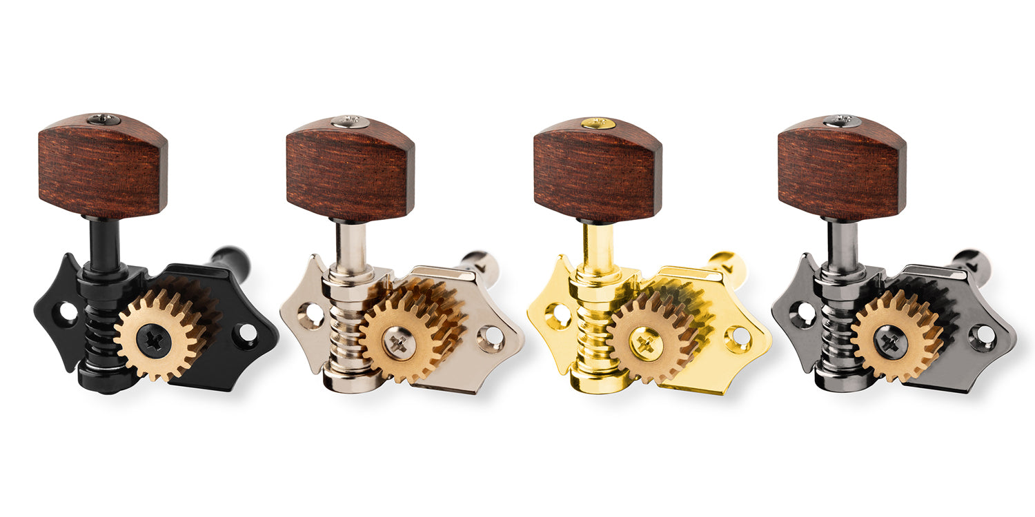 6-String Set - ApeX - offene Gitarren Mechaniken - Small German Tamarindenholz Buttons - 8,5 mm (18:1)