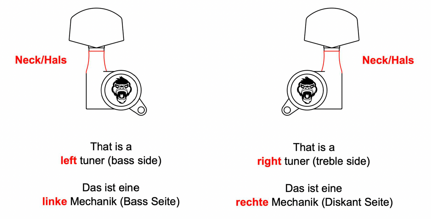 8-String Set - Monkey Locks - Locking Tuners - Gitarren Klemm Mechaniken - Small German Metal Buttons - Guitar Monkey
