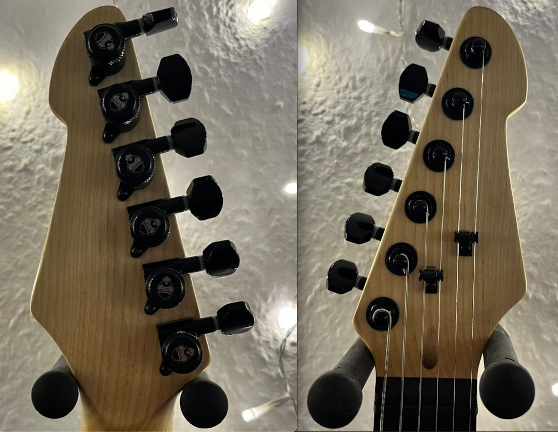 Eigenbau Gitarre mit 6-String (6 inline) Monkey Locks - Locking Tuners Schwarz