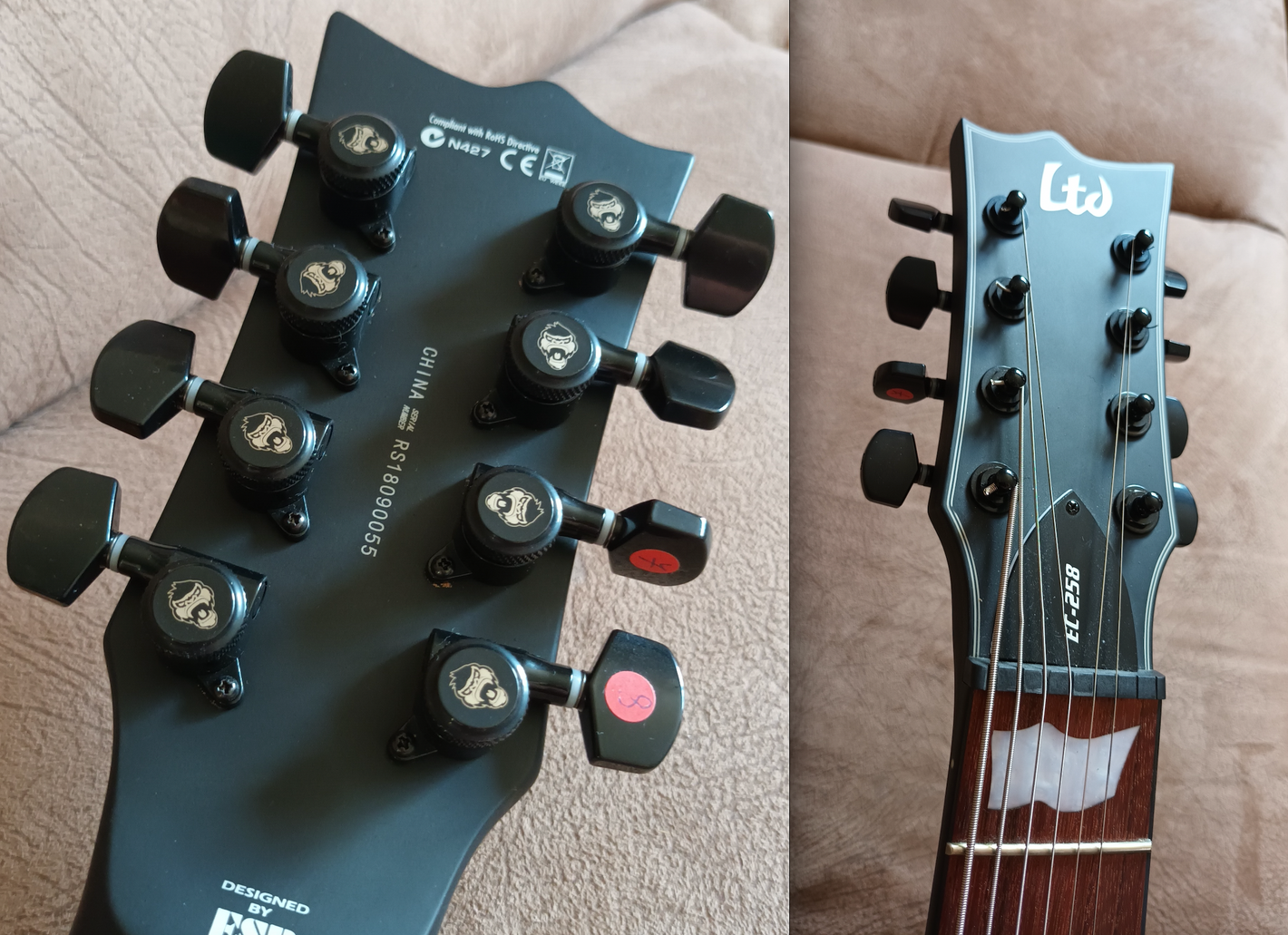 Gitarre: ESP LTD EC-258 8-String8-String (4l+4r) Monkey Locks - Locking Tuners Schwarz Big German Metal