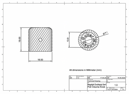 Megalight Swirl Poti Volume Knob - Weiß - 6,35 mm (1/4 Inch)