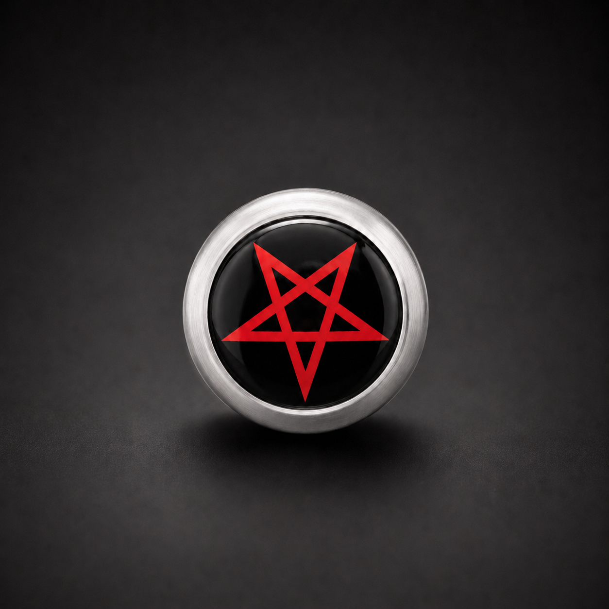 Red Pentagram Badge Volume Knob - Satin Silver Aluminium
