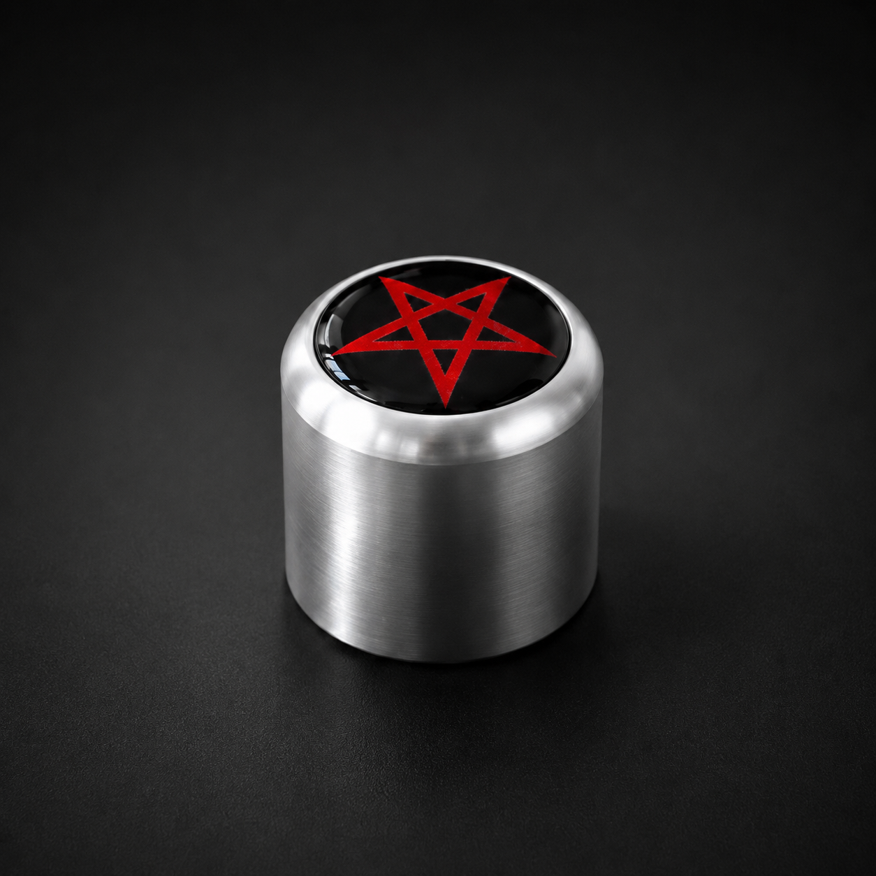 Red Pentagram Badge Volume Knob - Satin Silver Aluminium