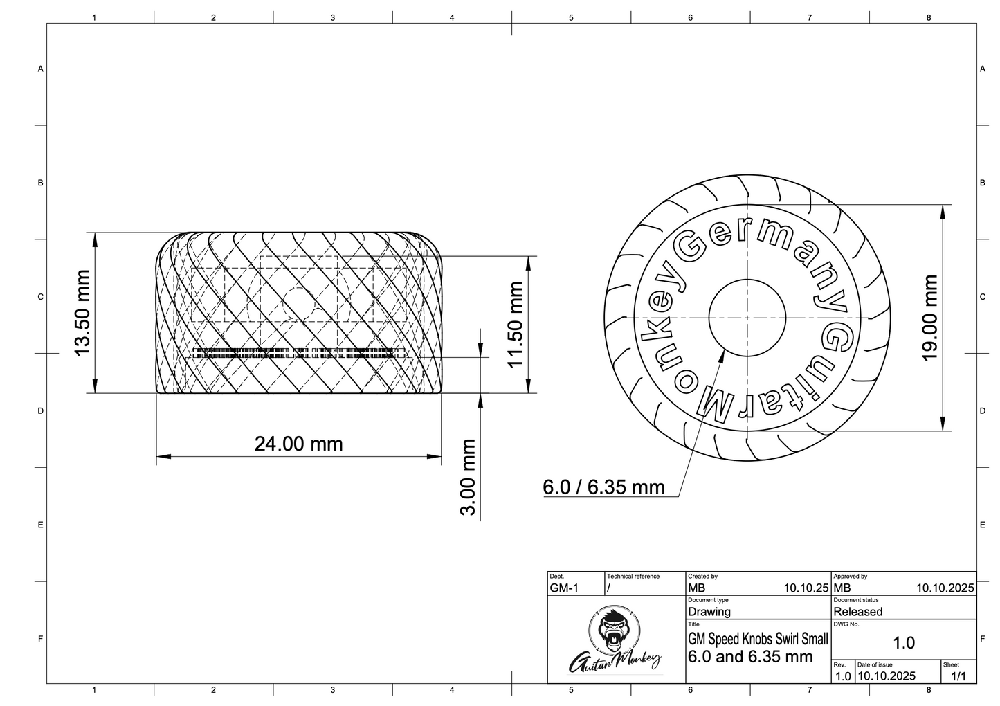 White Megalight Doublegrip Speed Poti Volume Knob - 6,35 mm (1/4 Inch)