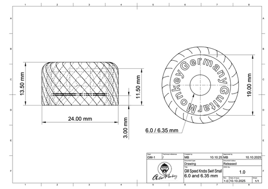 White Megalight Doublegrip Speed Poti Volume Knob - 6,35 mm (1/4 Inch)