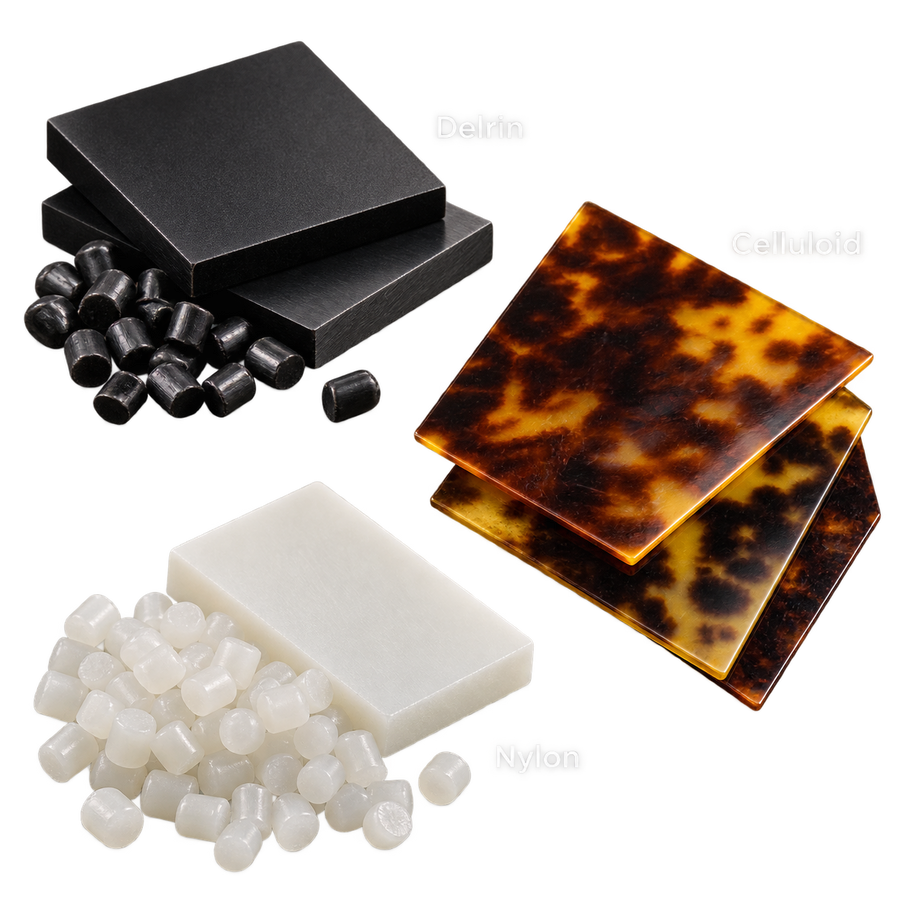 Delrin, Nylon und Celluloid als Rohmaterialien für Gitarrenplektren